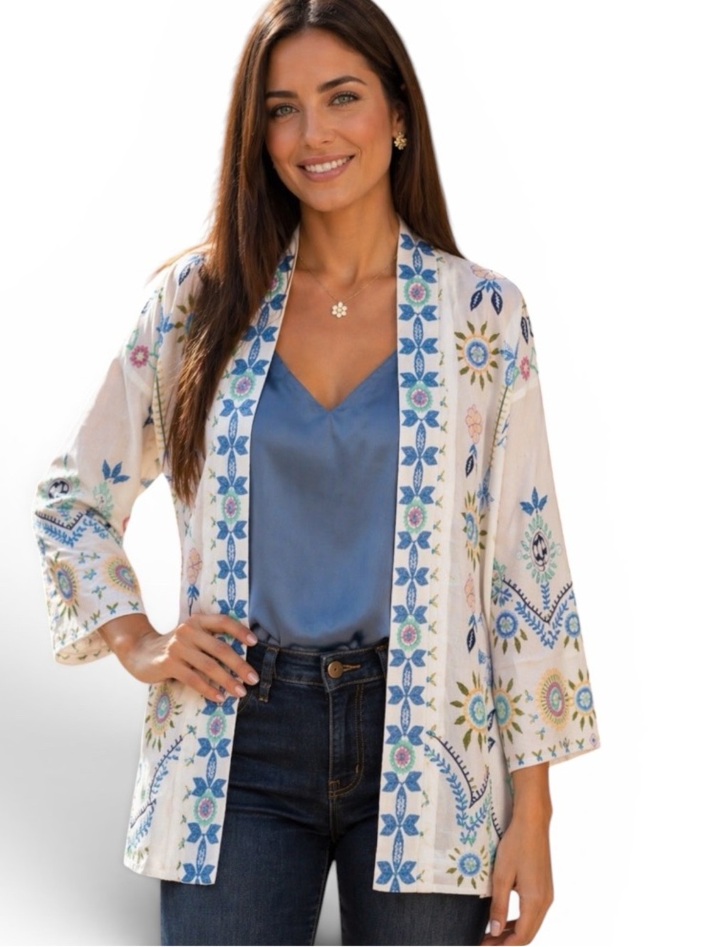 Johnny Was heavily embroidered Oriel Linen Embroidered Kimono NWT
